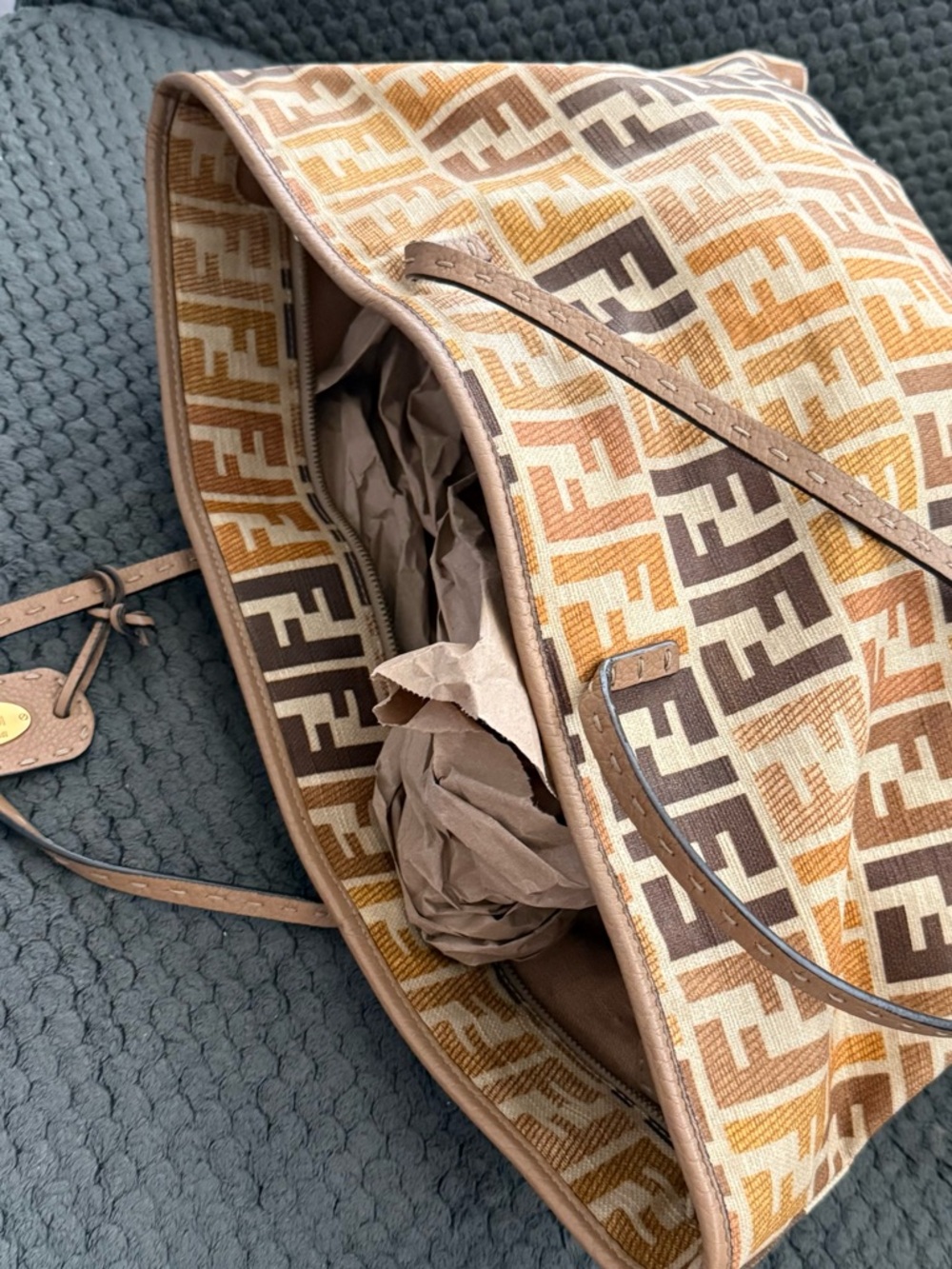 Fendi Tan & Brown FF Logo Tote Bag - Picture 12 of 16